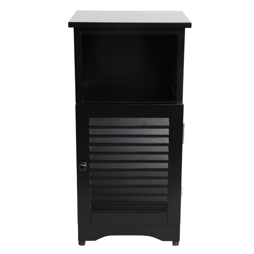 Ravelle 27.5 in. H Handcrafted Acacia Wood Bathroom Freestanding Floor Storage Cabinet with Louvered Door and Open Shelf