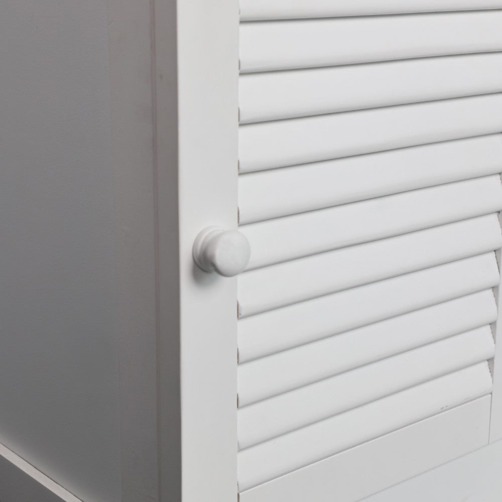 Ravelle 27.5 in. H Handcrafted Acacia Wood Bathroom Freestanding Floor Storage Cabinet with Louvered Door and Open Shelf