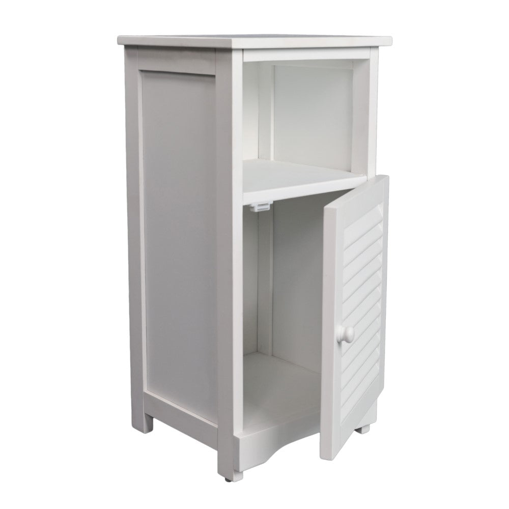 Ravelle 27.5 in. H Handcrafted Acacia Wood Bathroom Freestanding Floor Storage Cabinet with Louvered Door and Open Shelf