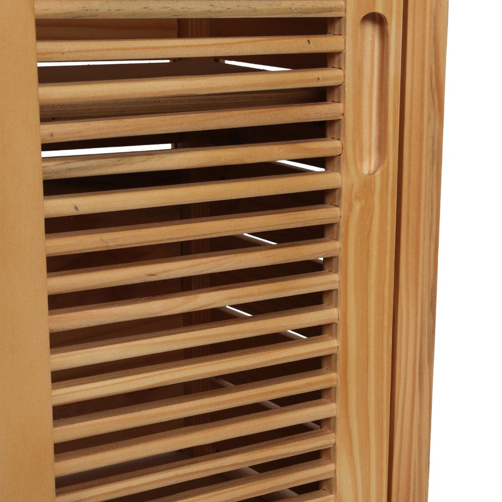Valea 47 in. H Handcrafted Pine Wood Bathroom Freestanding Floor Storage Cabinet with Louvered Door and 3-Tier Open Shelves