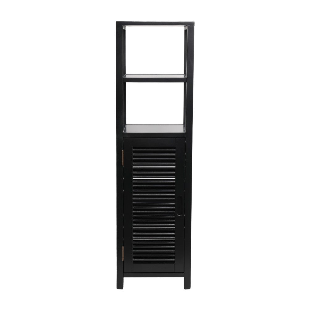 Valea 47 in. H Handcrafted Pine Wood Bathroom Freestanding Floor Storage Cabinet with Louvered Door and 3-Tier Open Shelves