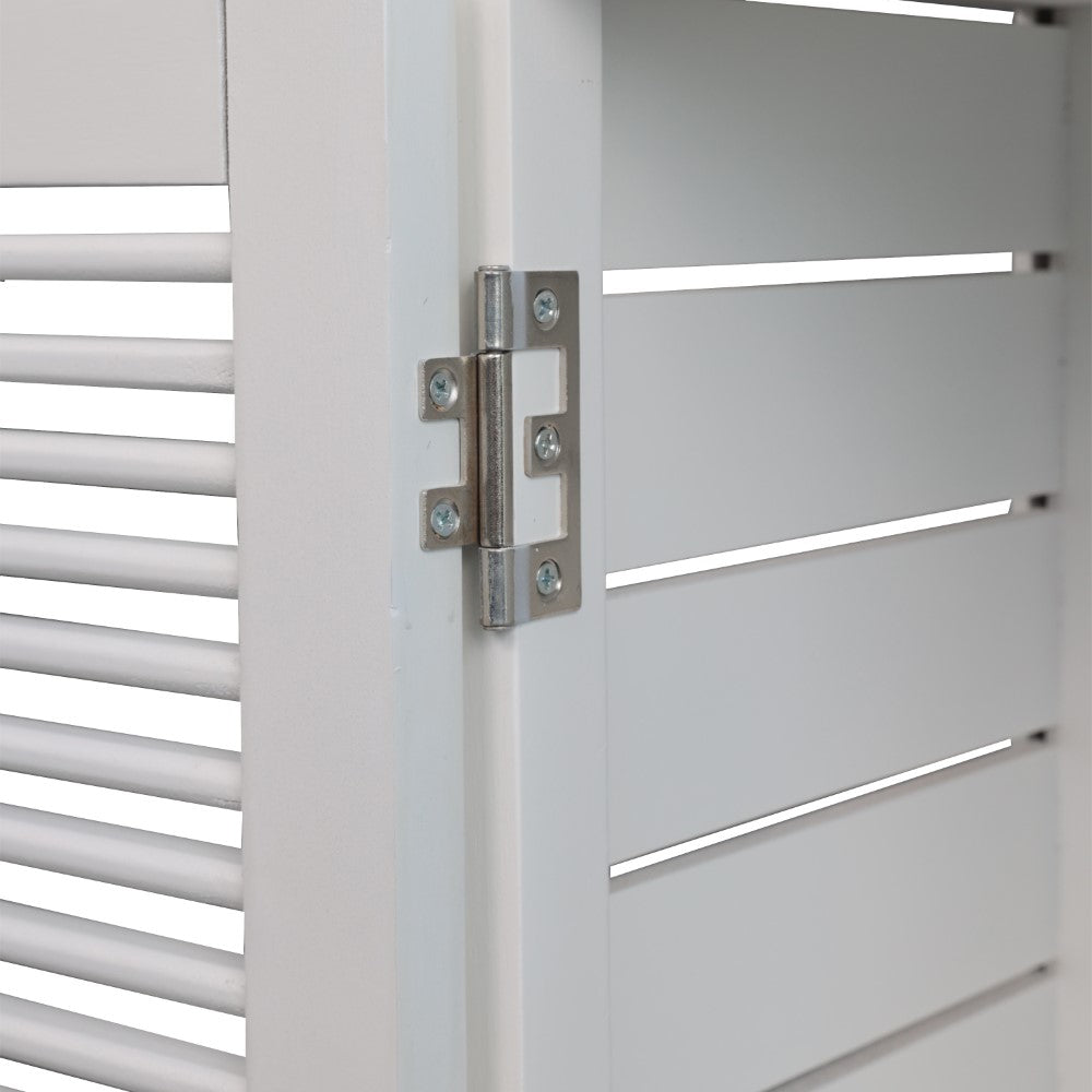 Valea 47 in. H Handcrafted Pine Wood Bathroom Freestanding Floor Storage Cabinet with Louvered Door and 3-Tier Open Shelves