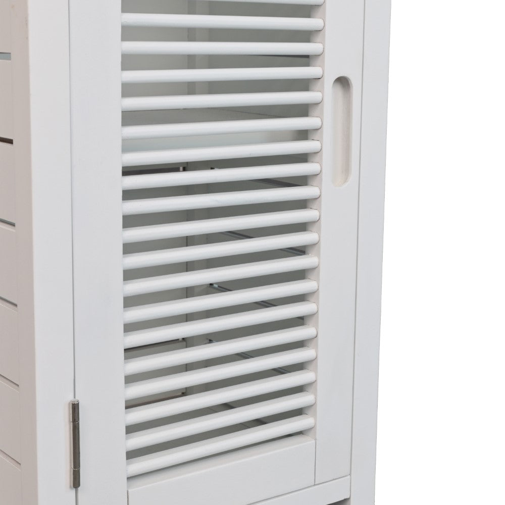 Valea 47 in. H Handcrafted Pine Wood Bathroom Freestanding Floor Storage Cabinet with Louvered Door and 3-Tier Open Shelves