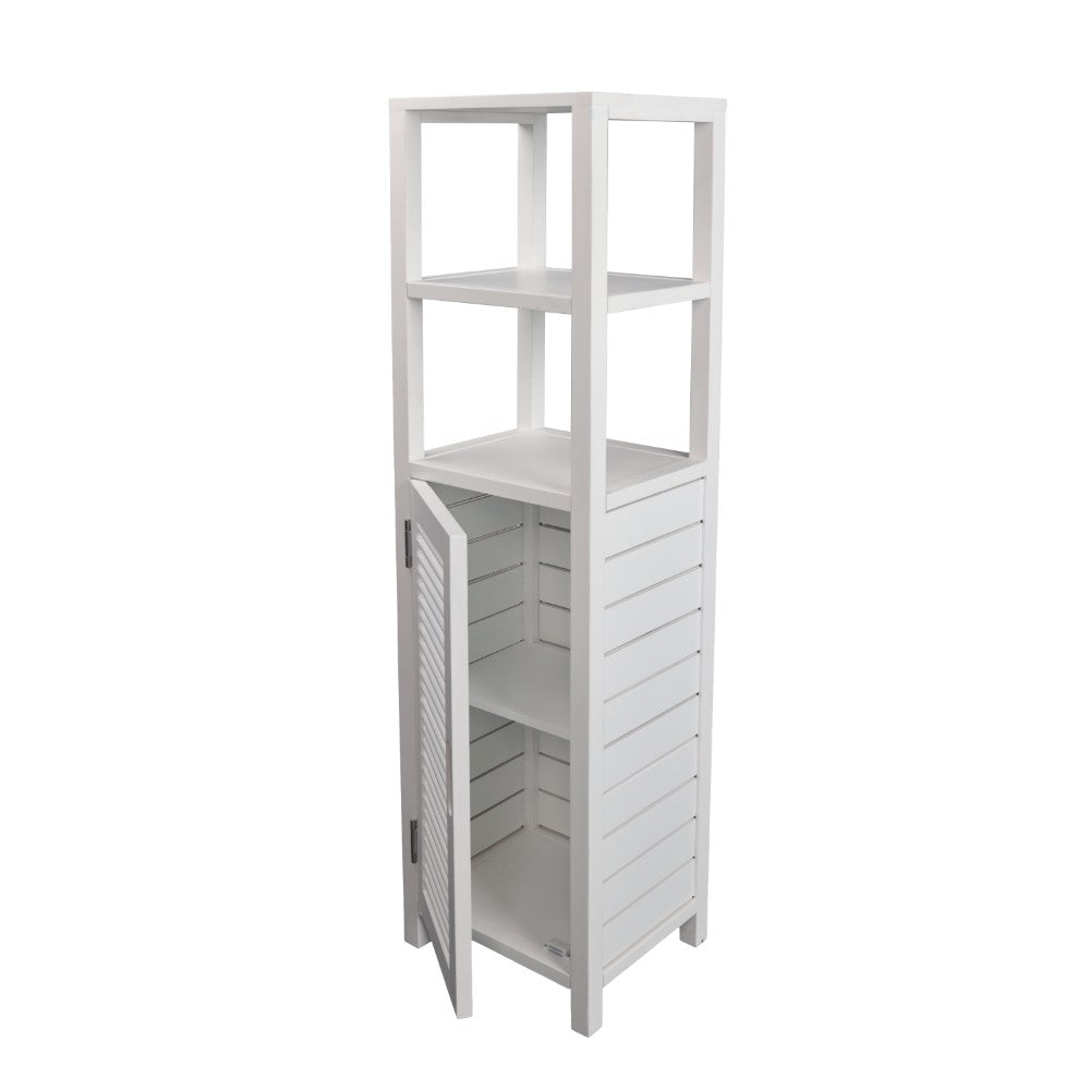 Valea 47 in. H Handcrafted Pine Wood Bathroom Freestanding Floor Storage Cabinet with Louvered Door and 3-Tier Open Shelves