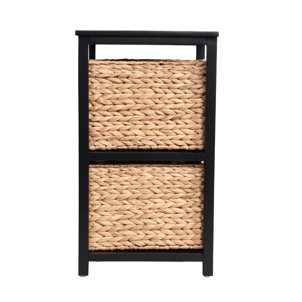 Hillora 24 in. H Coastal Bohemian Handcrafted Acacia Wood 2-Tier Storage Cabinet with 2 Water Hyacinth Woven Baskets