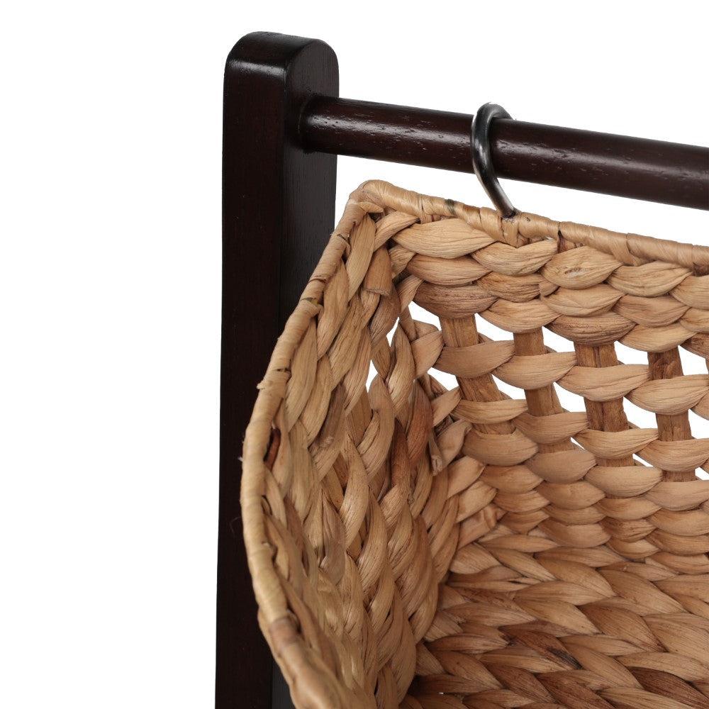 Veluna 35.5 in. H Handcrafted Pine Wood 3-Tier Floor Stand with Water Hyacinth Baskets Storage Rack