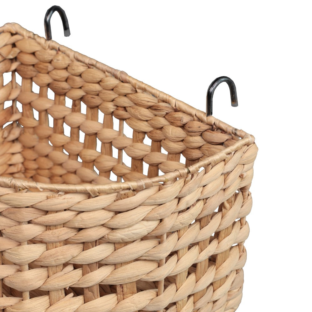 Veluna 35.5 in. H Handcrafted Pine Wood 3-Tier Floor Stand with Water Hyacinth Baskets Storage Rack