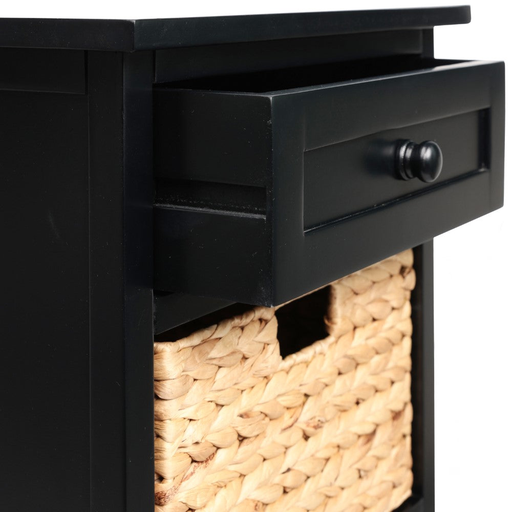 Malibu 26 in. H Rustic Handcrafted Acacia Wood Accent Storage Nightstand with Drawer and 2 Water Hyacinth Woven Baskets