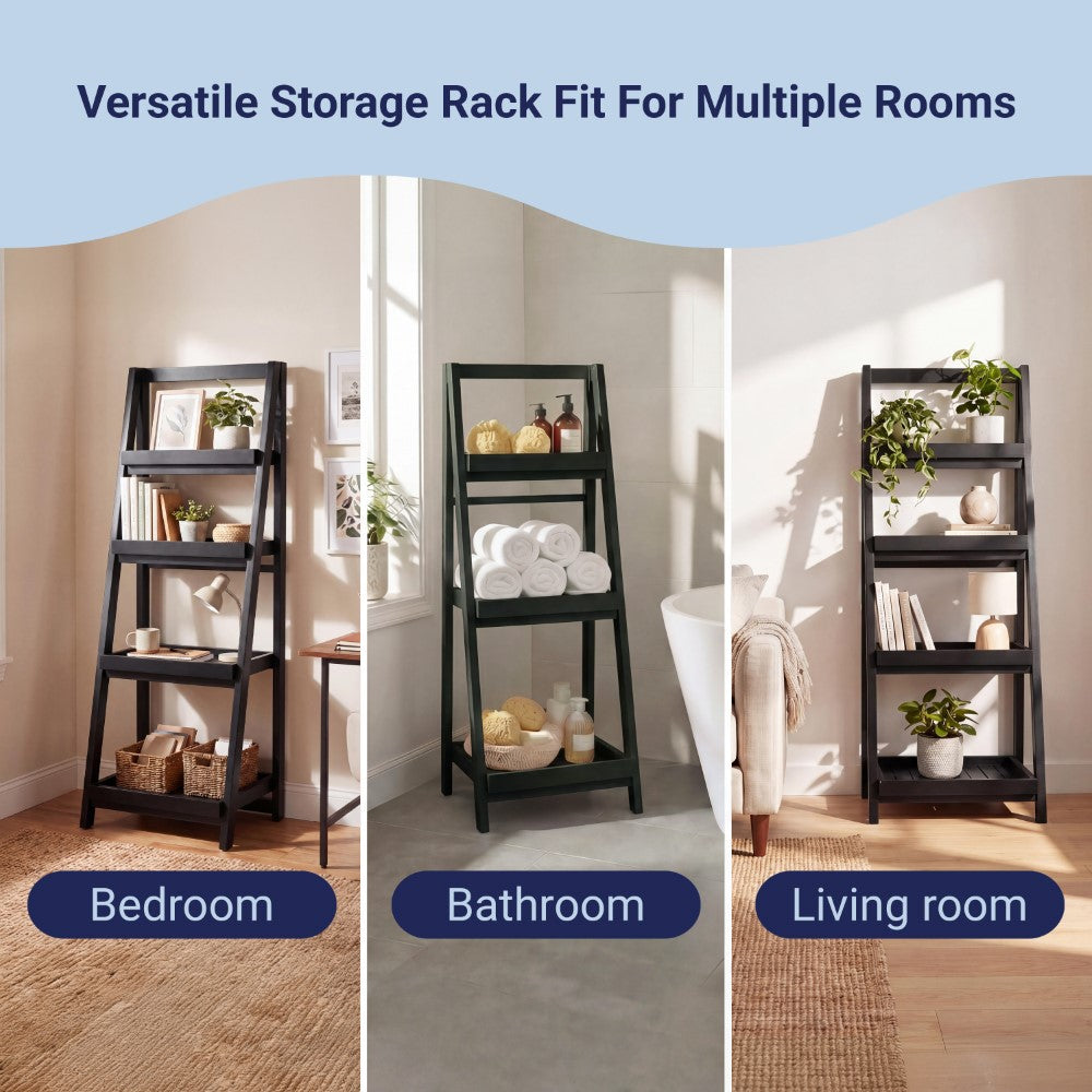 Velric 48 in. H Minimalist Handcrafted Acacia Wood 4-Tier Indoor/Outdoor Folding Display Ladder Storage Rack and Plant Stand