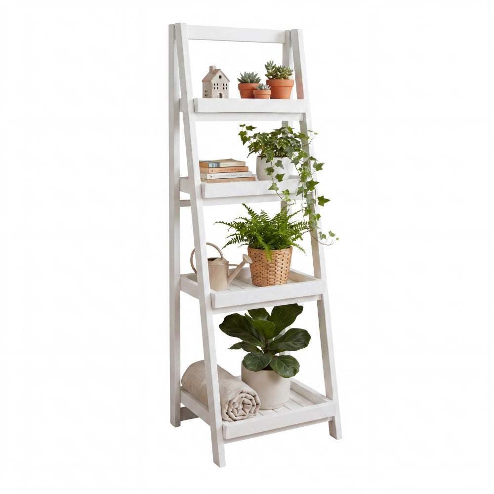 Velric 48 in. H Minimalist Handcrafted Acacia Wood 4-Tier Indoor/Outdoor Folding Display Ladder Storage Rack and Plant Stand
