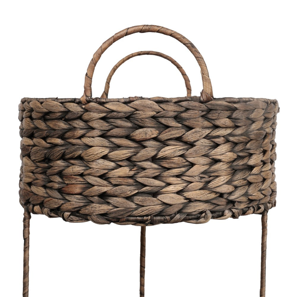 Lorven 35.5 in. H Coastal Handwoven Water Hyacinth 3-Tier Round Freestanding Storage Rack with Metal Frame and Handles