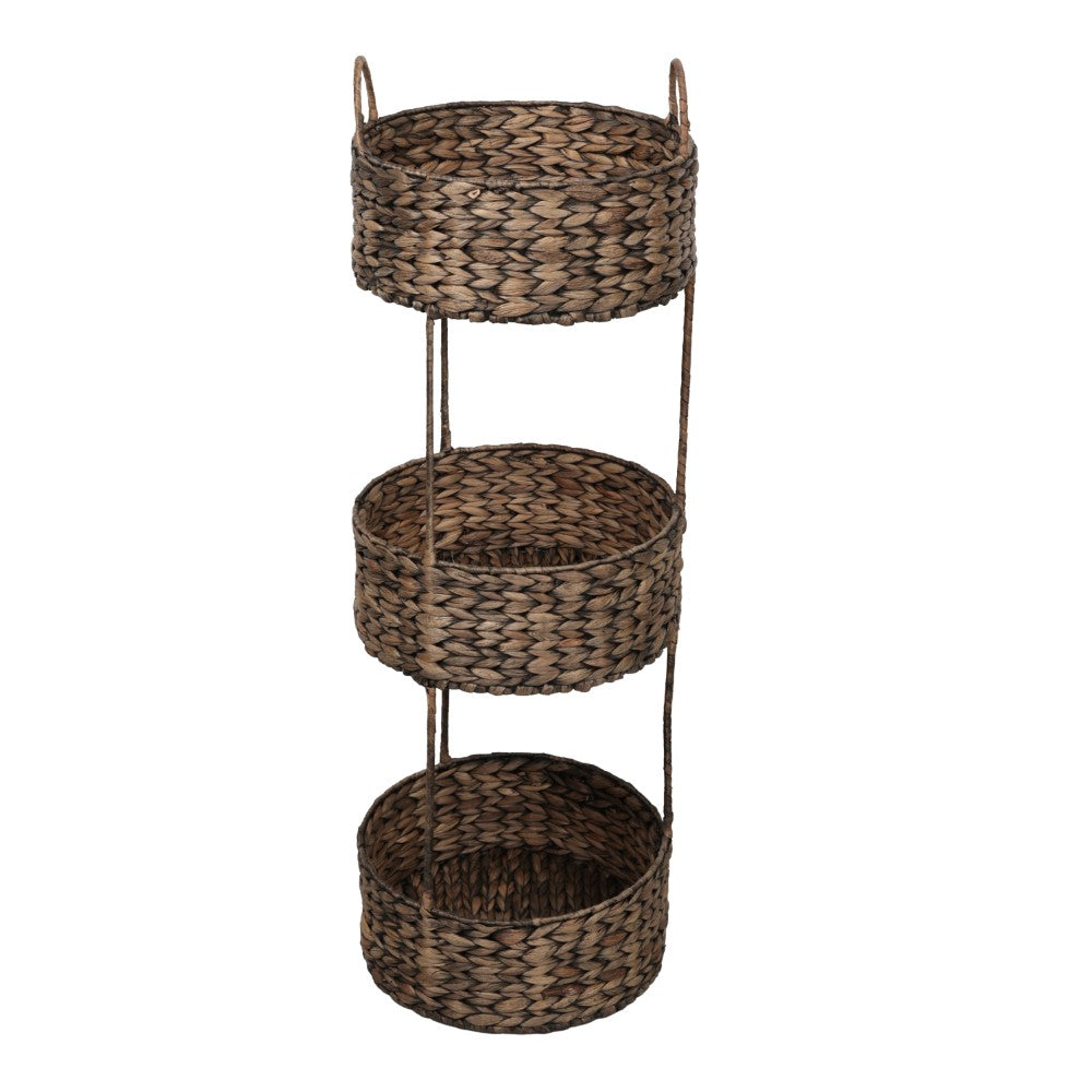 Lorven 35.5 in. H Coastal Handwoven Water Hyacinth 3-Tier Round Freestanding Storage Rack with Metal Frame and Handles