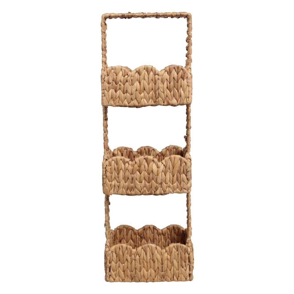 Vireon 35.5 in. H Coastal Handwoven Water Hyacinth 3-Tier Scalloped Basket Freestanding Storage Tower Stand with Top Handle