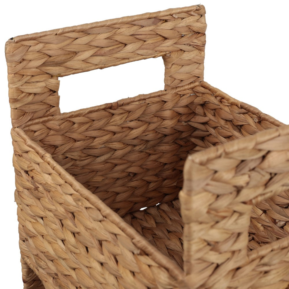 Olvara 35.5 in. H Coastal Handwoven Water Hyacinth 3-Tier Freestanding Storage Tower with Metal Frame and Handles