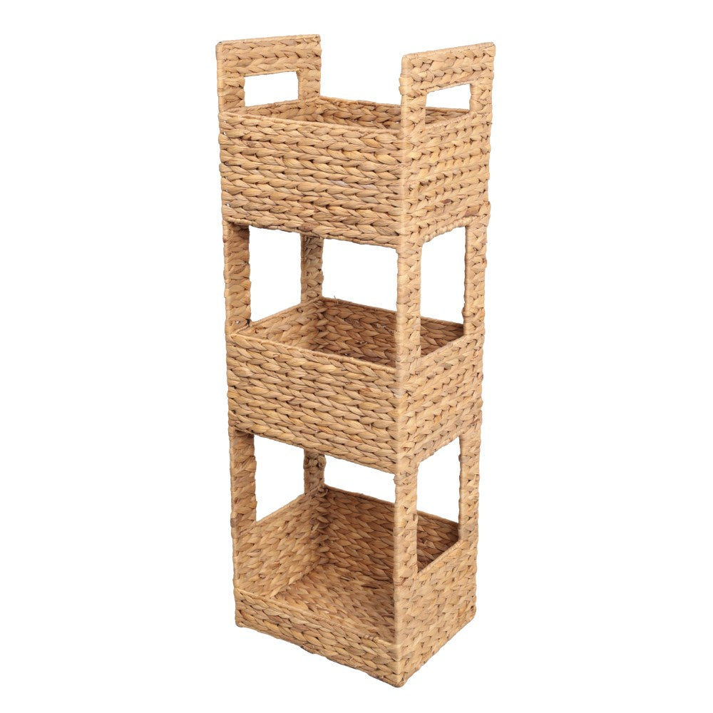Olvara 35.5 in. H Coastal Handwoven Water Hyacinth 3-Tier Freestanding Storage Tower with Metal Frame and Handles