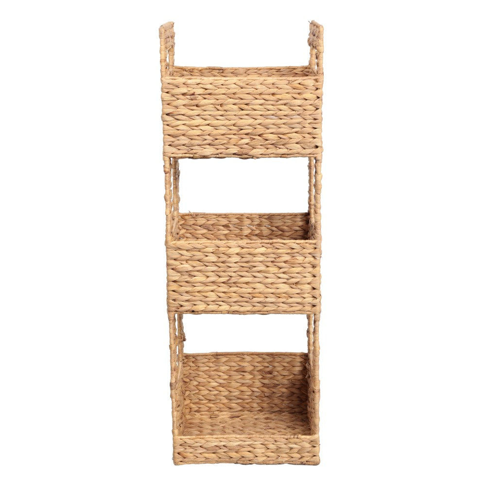 Olvara 35.5 in. H Coastal Handwoven Water Hyacinth 3-Tier Freestanding Storage Tower with Metal Frame and Handles