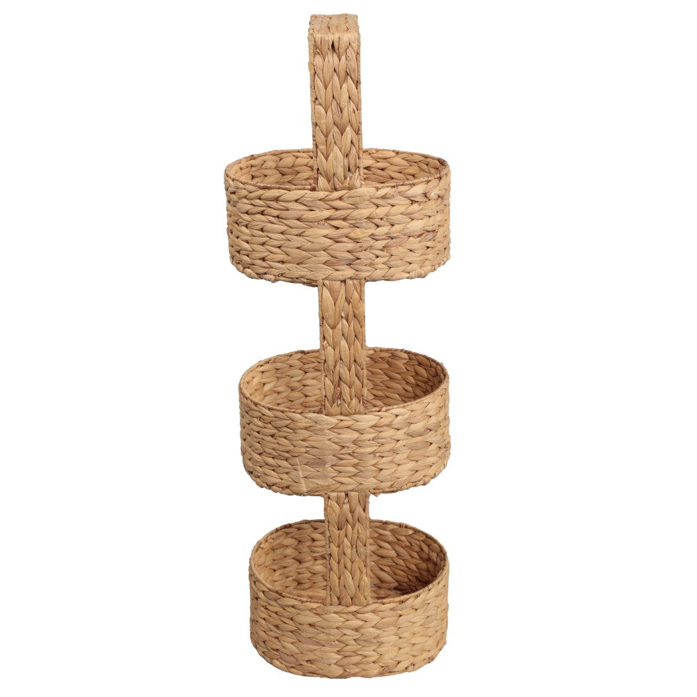 Havenor 35.5 in. H Coastal Handwoven Water Hyacinth 3-Tier Round Basket Freestanding Storage Tower Stand with Top Handle