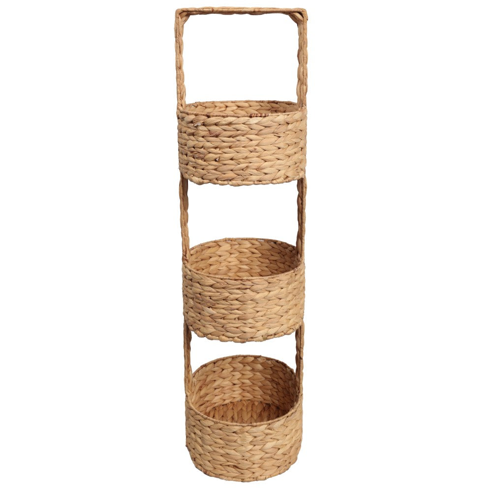 Havenor 35.5 in. H Coastal Handwoven Water Hyacinth 3-Tier Round Basket Freestanding Storage Tower Stand with Top Handle