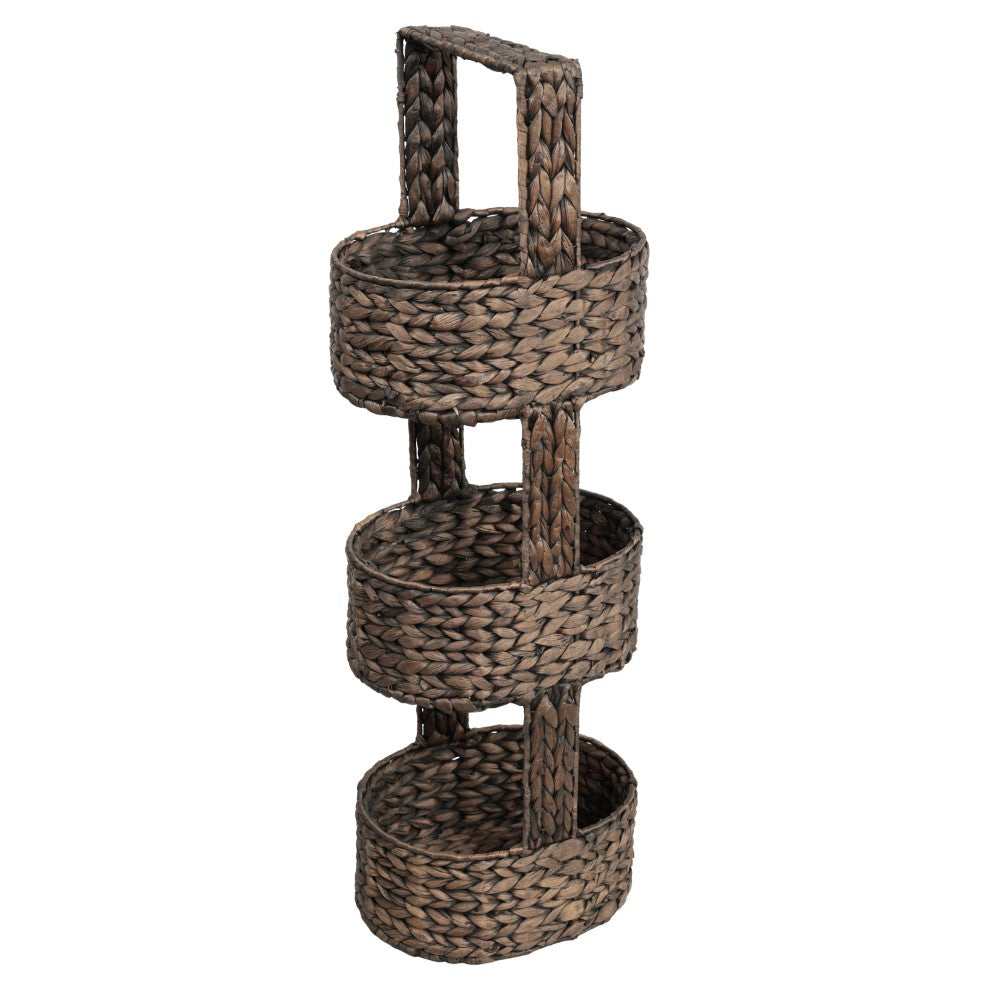 Havenor 35.5 in. H Coastal Handwoven Water Hyacinth 3-Tier Round Basket Freestanding Storage Tower Stand with Top Handle