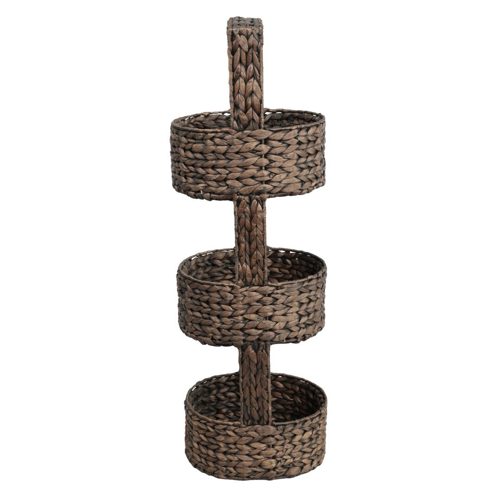 Havenor 35.5 in. H Coastal Handwoven Water Hyacinth 3-Tier Round Basket Freestanding Storage Tower Stand with Top Handle