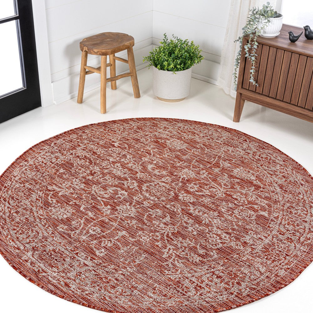 Hart Bohemian Textured Weave Floral Indoor/outdoor Round Rug
