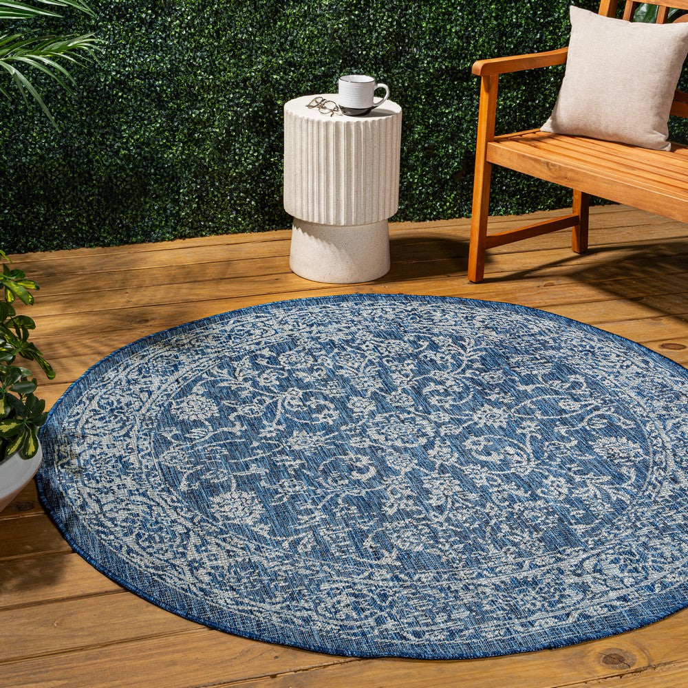 Hart Bohemian Textured Weave Floral Indoor/outdoor Round Rug