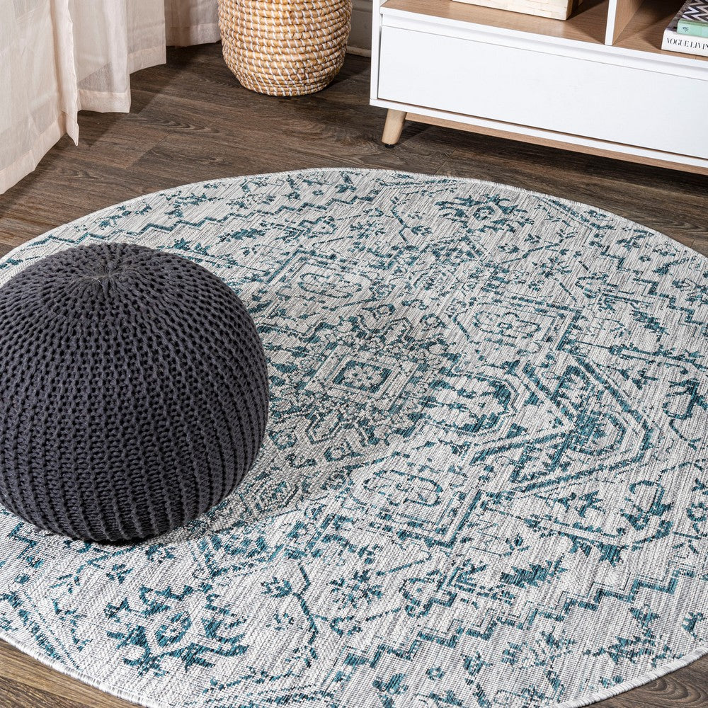 Cascade Bohemian Medallion Textured Weave Indoor/outdoor Round Rug