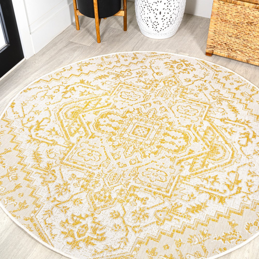 Cascade Bohemian Medallion Textured Weave Indoor/outdoor Round Rug