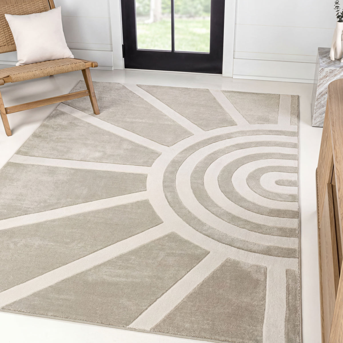 Nordic MidCentury Scandinavian Abstract Sun Two-Tone High-Low Area Rug