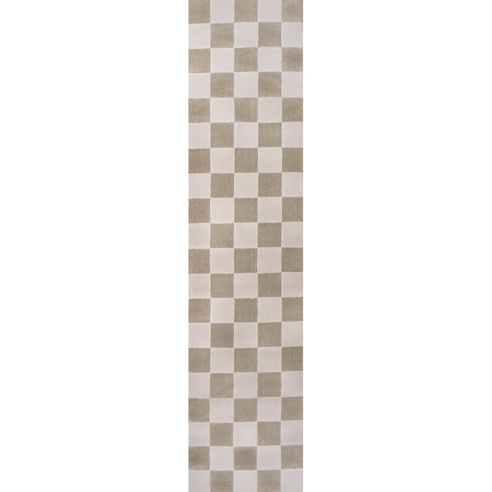 Hand Modern Geometric Checkerboard High-Low Area Rug