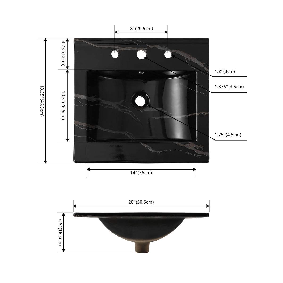 Ceramic Rectangular Ceramic Single Sink Basin Vanity Top