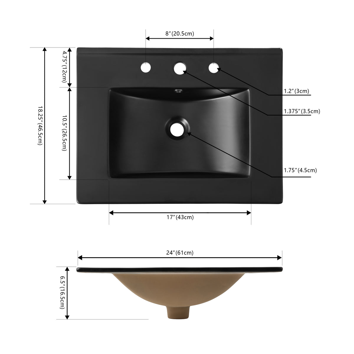 Ceramic Rectangular Ceramic Single Sink Basin Vanity Top