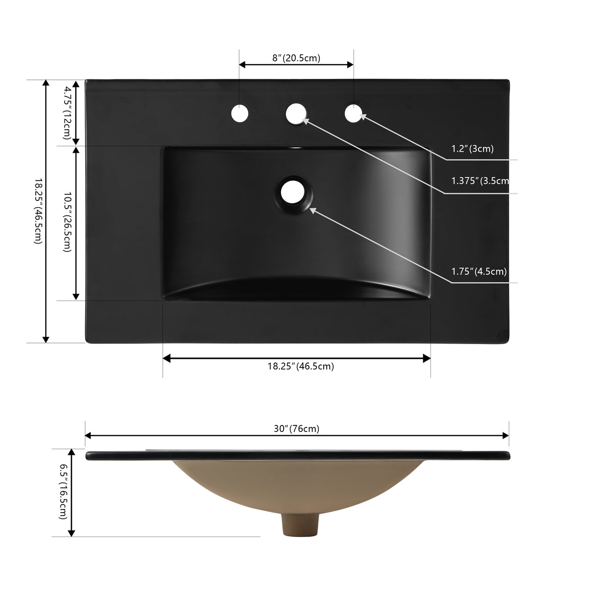 Ceramic Rectangular Ceramic Single Sink Basin Vanity Top