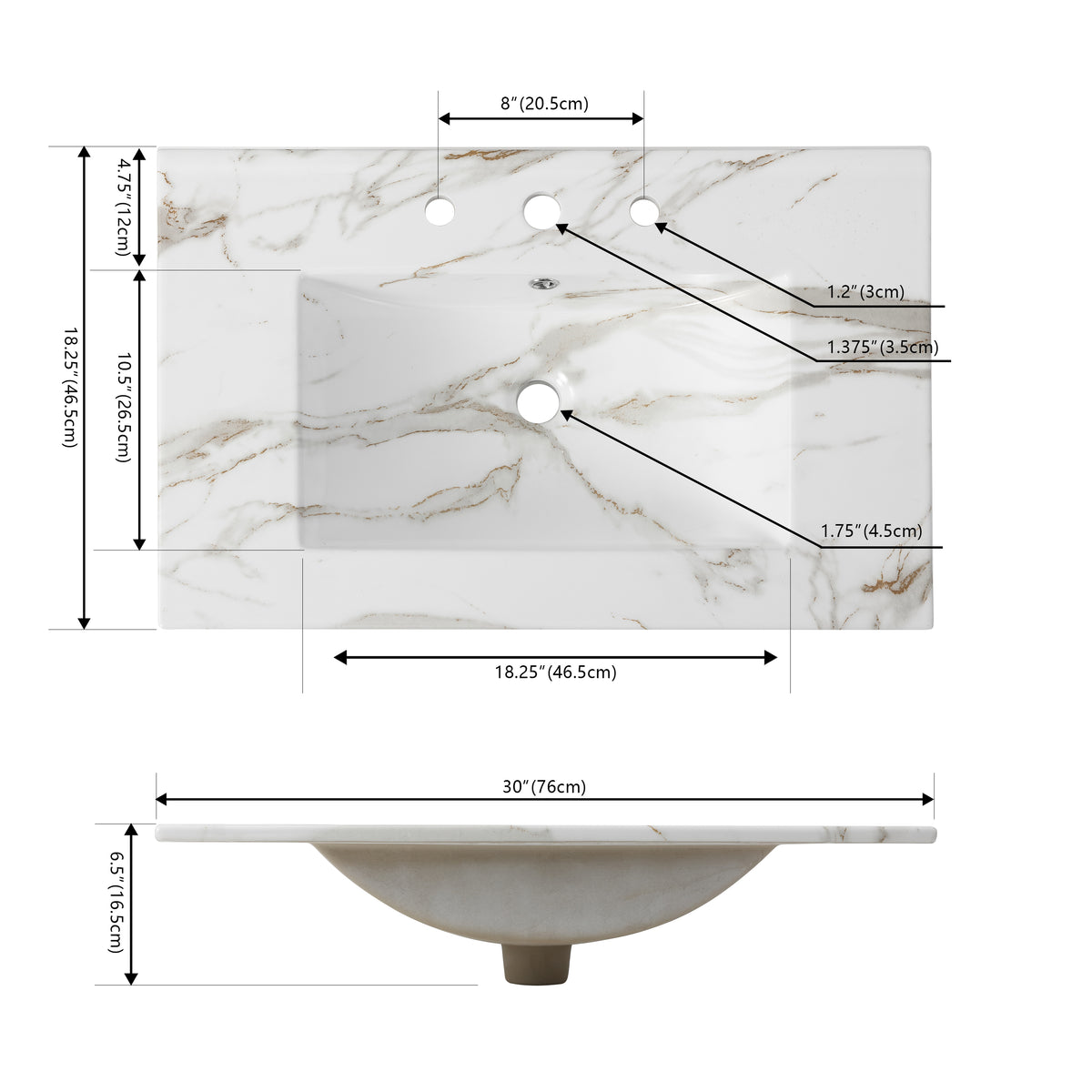 Ceramic Rectangular Ceramic Single Sink Basin Vanity Top