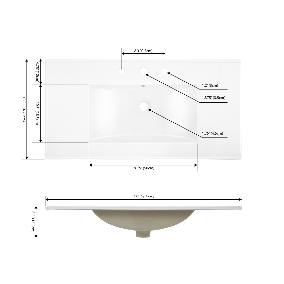 Ceramic Rectangular Ceramic Single Sink Basin Vanity Top