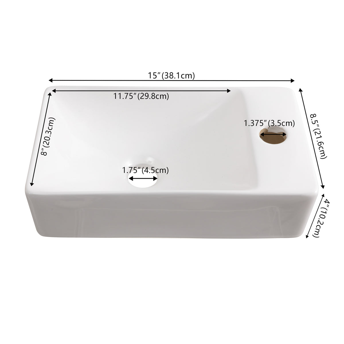 Aurora 15 in. W x 8 in. D Modern Wall Mounted Rectangular Ceramic Mini Sink