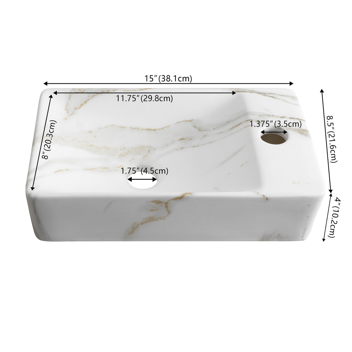 Aurora 15 in. W x 8 in. D Modern Wall Mounted Rectangular Ceramic Mini Sink