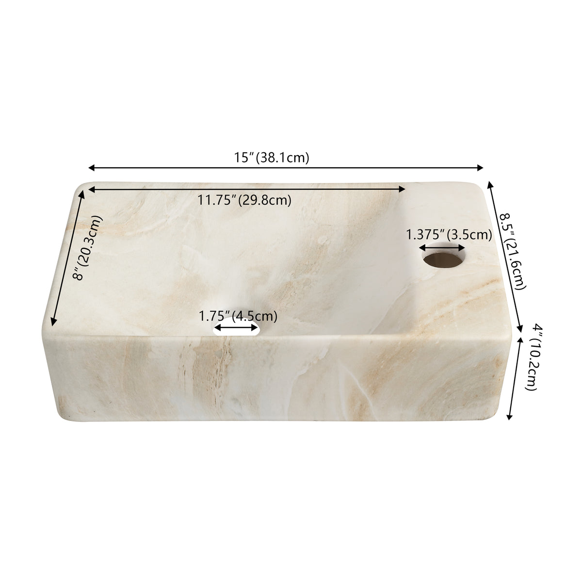 Aurora 15 in. W x 8 in. D Modern Wall Mounted Rectangular Ceramic Mini Sink