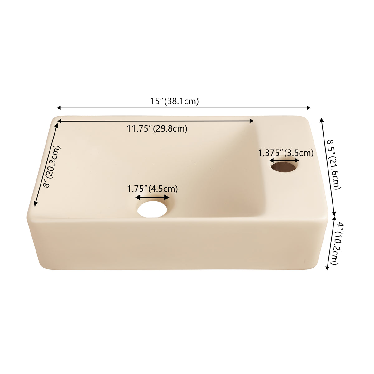Aurora 15 in. W x 8 in. D Modern Wall Mounted Rectangular Ceramic Mini Sink