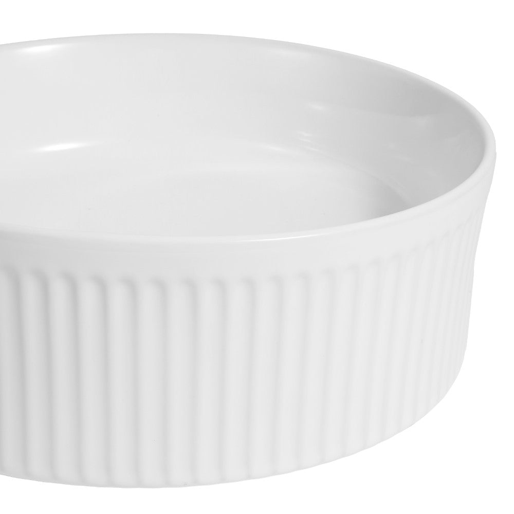 Savo 14.75 in. W x 14.75 in. D Modern Designer Round Fluted Ceramic Bathroom Vessel Sink