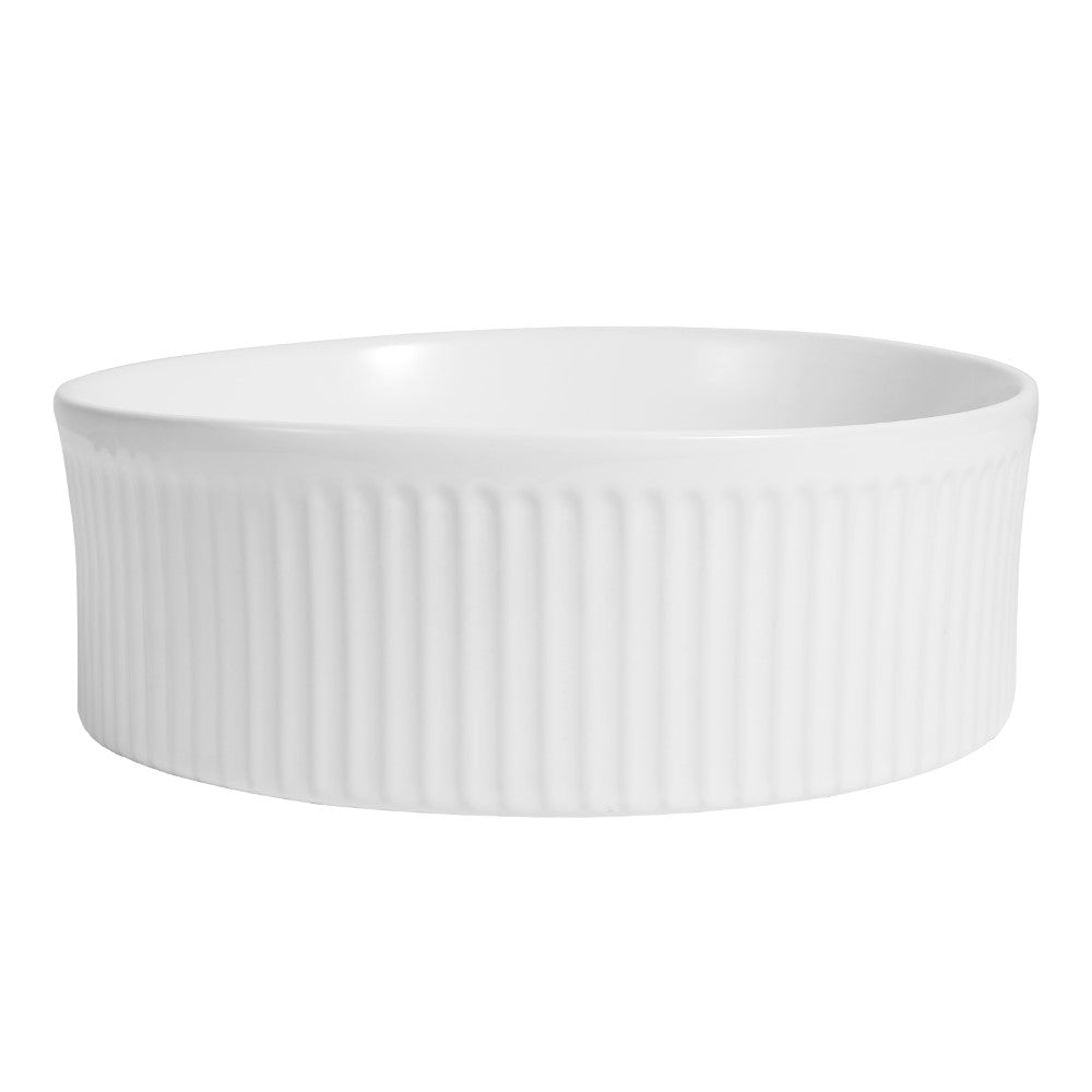Savo 14.75 in. W x 14.75 in. D Modern Designer Round Fluted Ceramic Bathroom Vessel Sink
