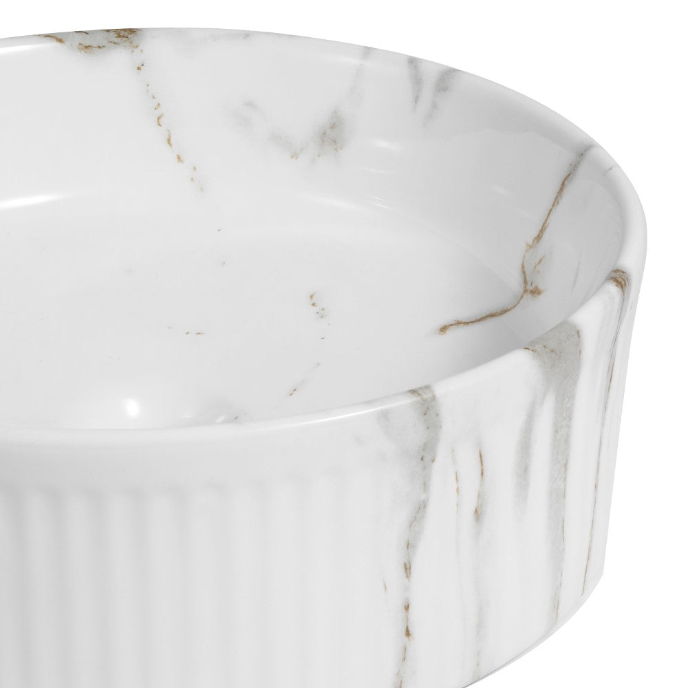 Savo 14.75 in. W x 14.75 in. D Modern Designer Round Fluted Ceramic Bathroom Vessel Sink
