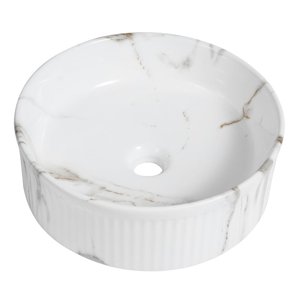 Savo 14.75 in. W x 14.75 in. D Modern Designer Round Fluted Ceramic Bathroom Vessel Sink
