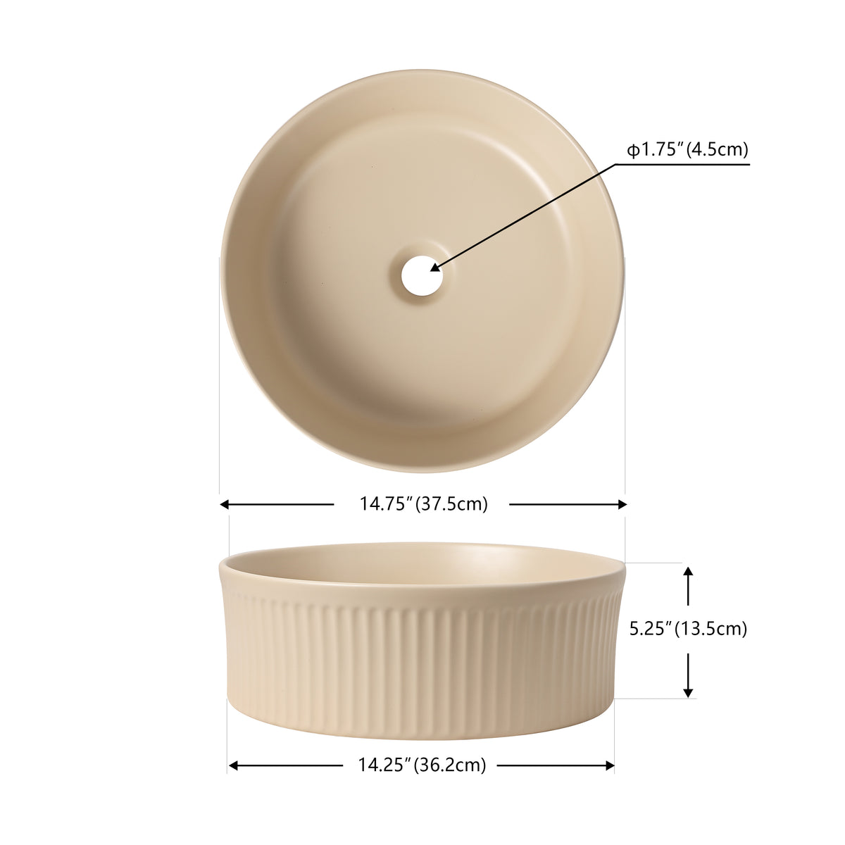 Savo 14.75 in. W x 14.75 in. D Modern Designer Round Fluted Ceramic Bathroom Vessel Sink