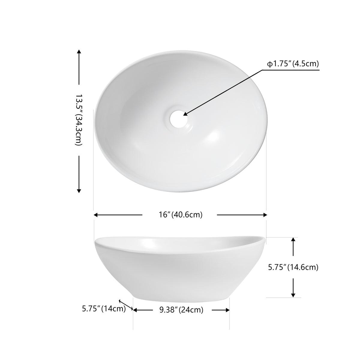 Zenu 16 in. W x 13.5 in. D Modern Minimalist Oval Ceramic Bathroom Vessel Sink