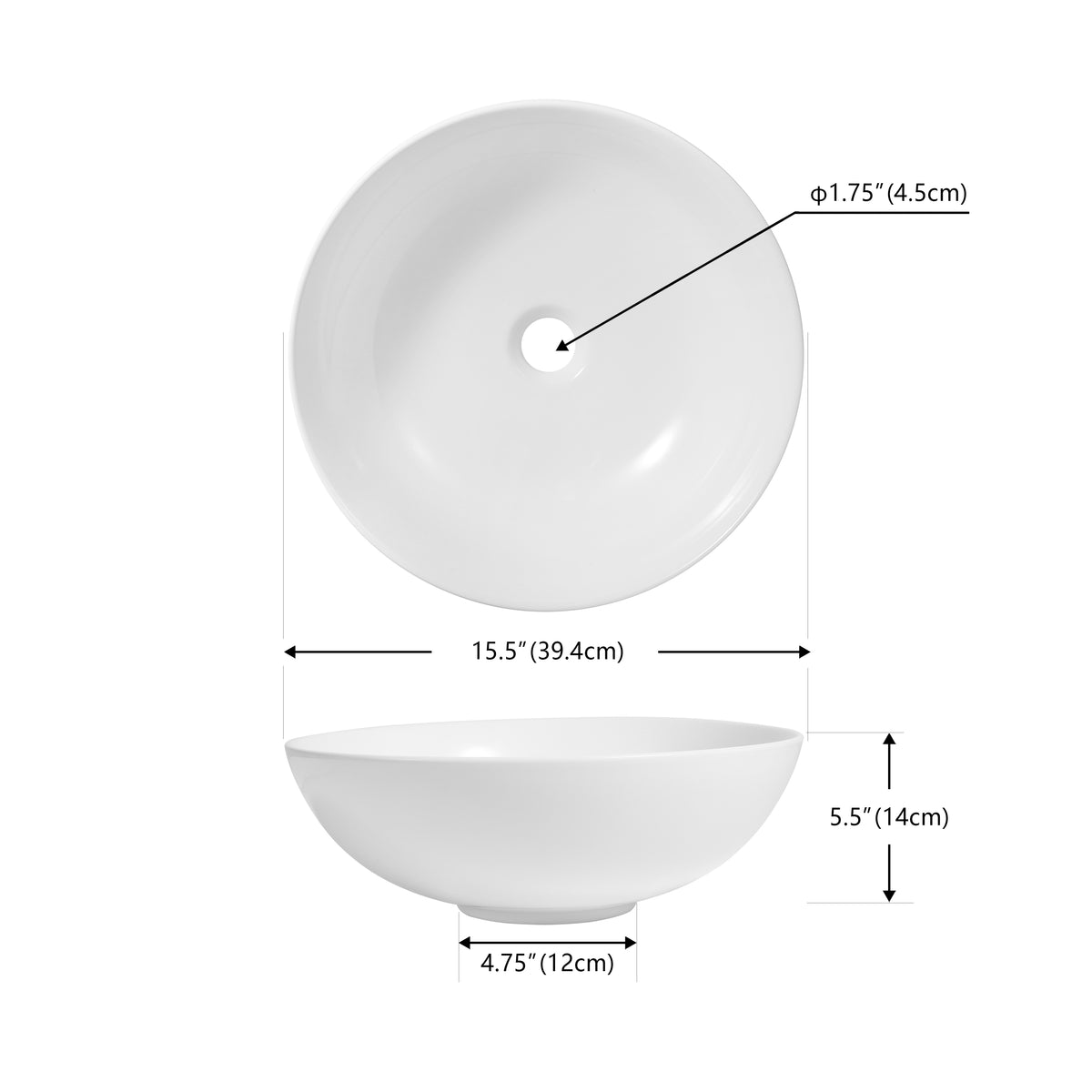 Aeri 15.5 in. Round Classic Designer Ceramic Bathroom Bowl Vessel Sink