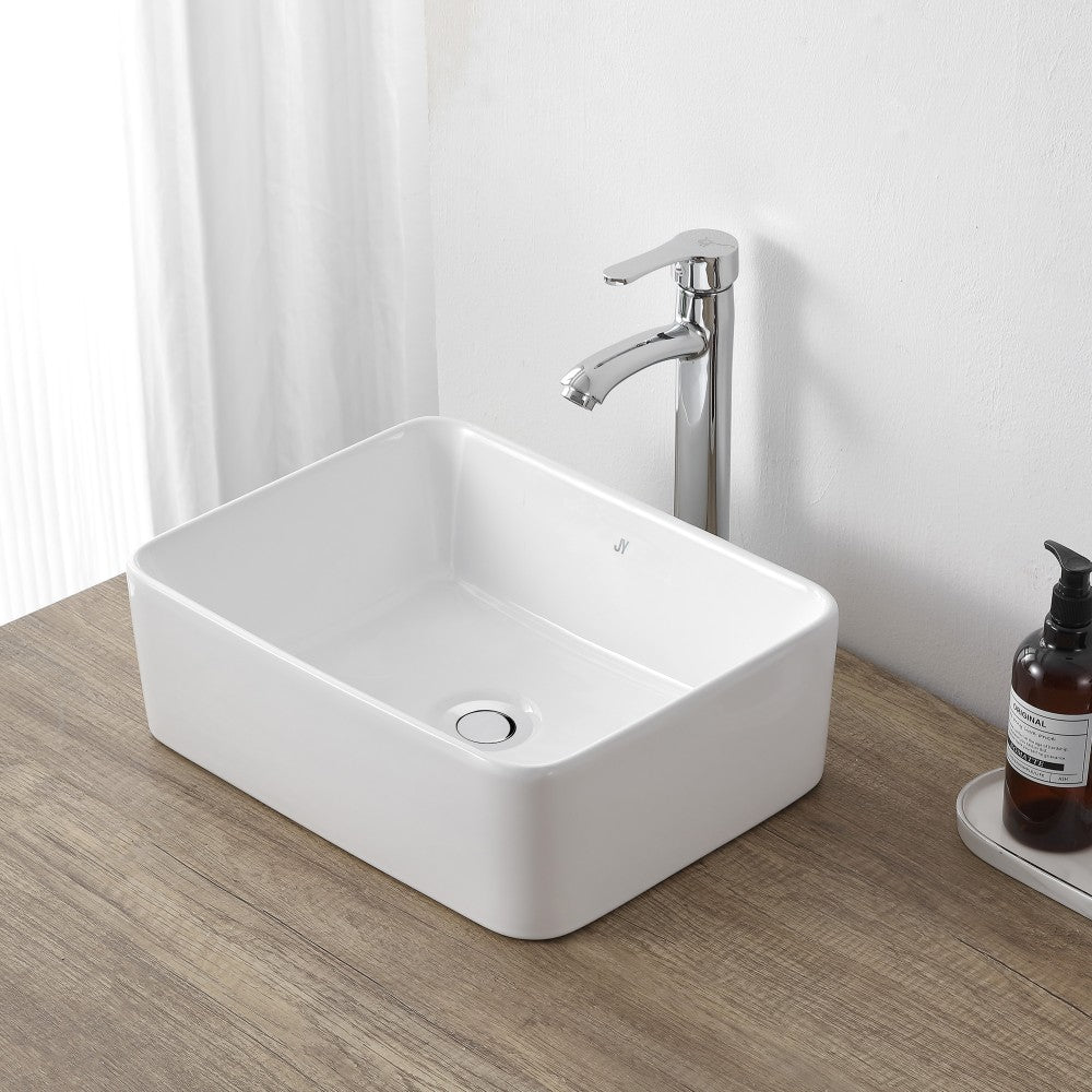 Settee 16 in. W x 12 in. D Modern Rectangular High-Gloss Ceramic Above Counter Vessel Bathroom Vanity Sink Basin