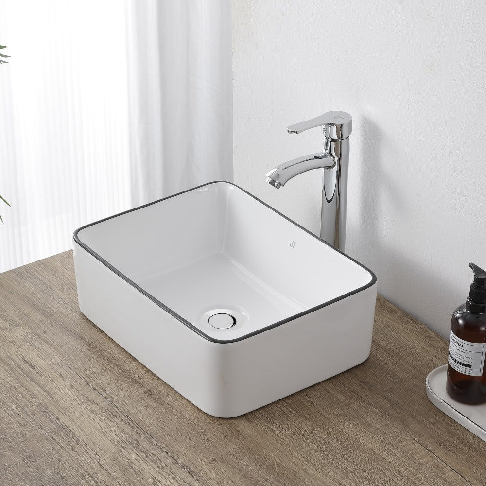 Settee 16 in. W x 12 in. D Modern Rectangular High-Gloss Ceramic Above Counter Vessel Bathroom Vanity Sink Basin
