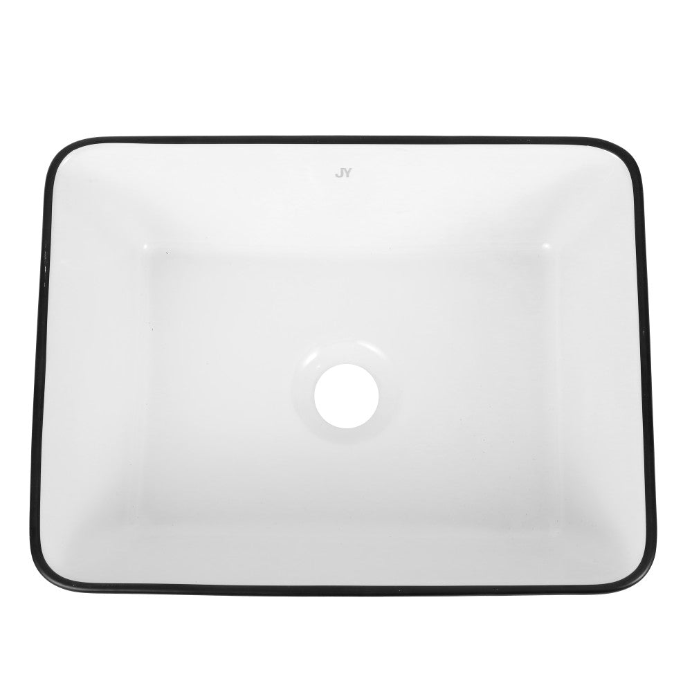 Settee 16 in. W x 12 in. D Modern Rectangular High-Gloss Ceramic Above Counter Vessel Bathroom Vanity Sink Basin