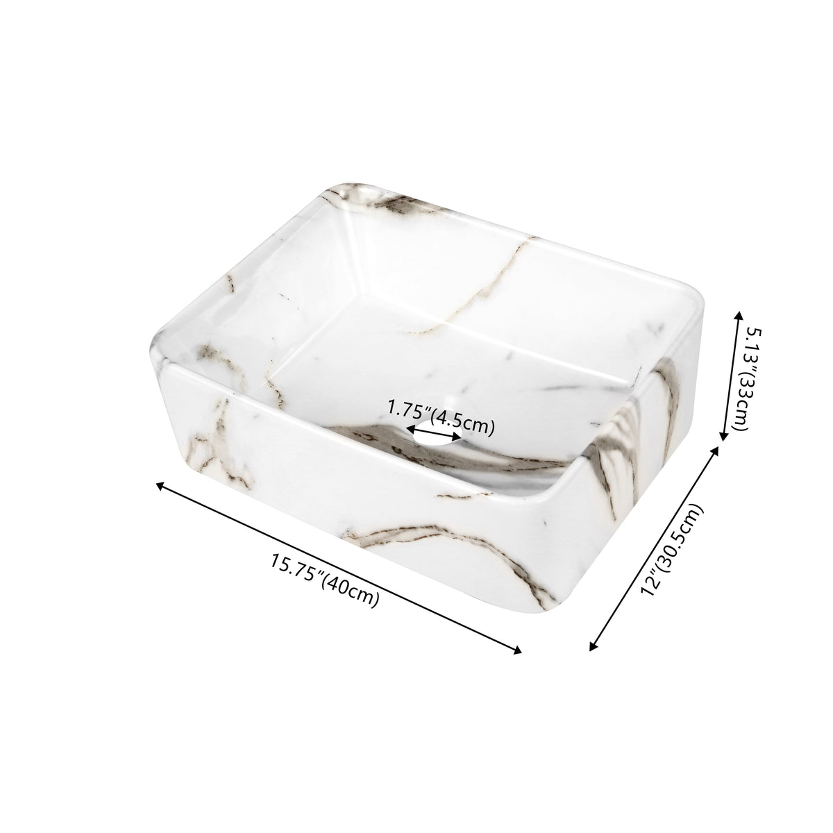 Settee 16 in. W x 12 in. D Modern Rectangular High-Gloss Ceramic Above Counter Vessel Bathroom Vanity Sink Basin